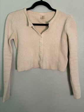 Urban Outfitters Cream Ribbed Button Up Top Cropped Coastal Minimalist Women’s S